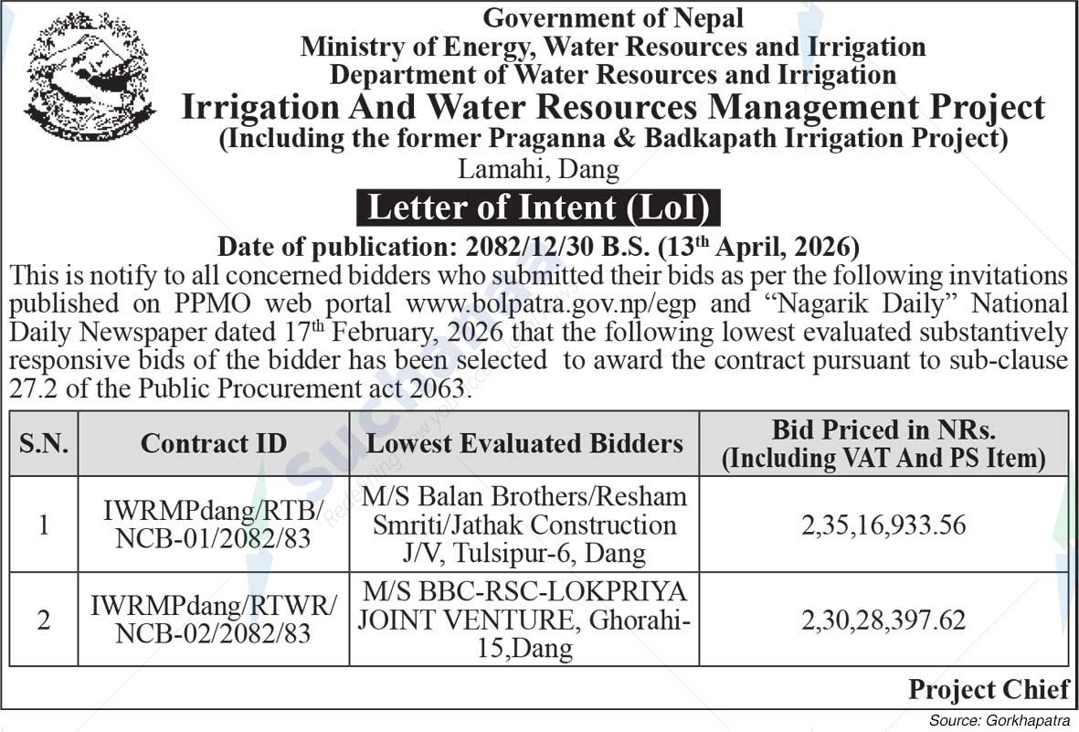 Irrigation and Water Resources Management Project, Lamahi Dang
