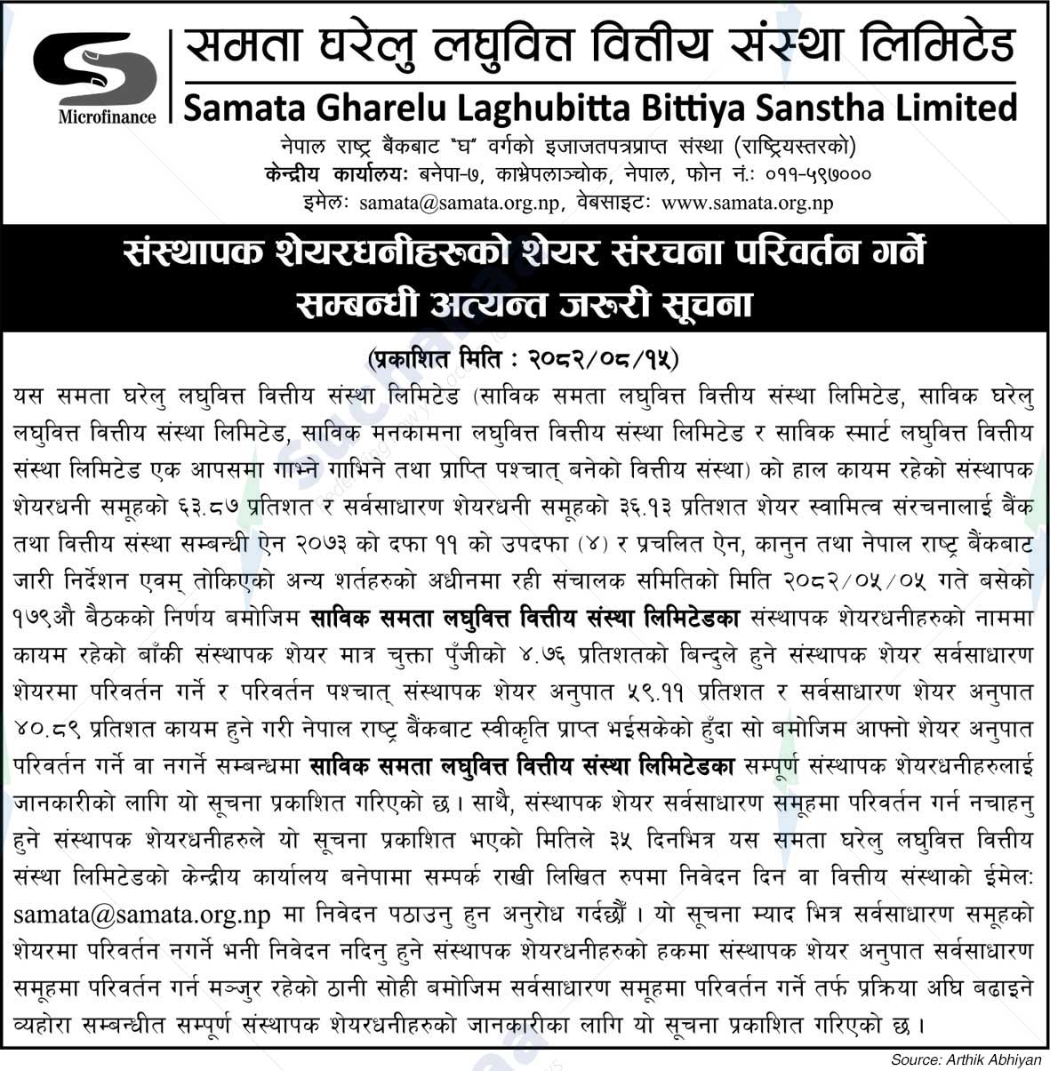 Samata Gharelu Laghubitta Bittiya Sanstha Limited