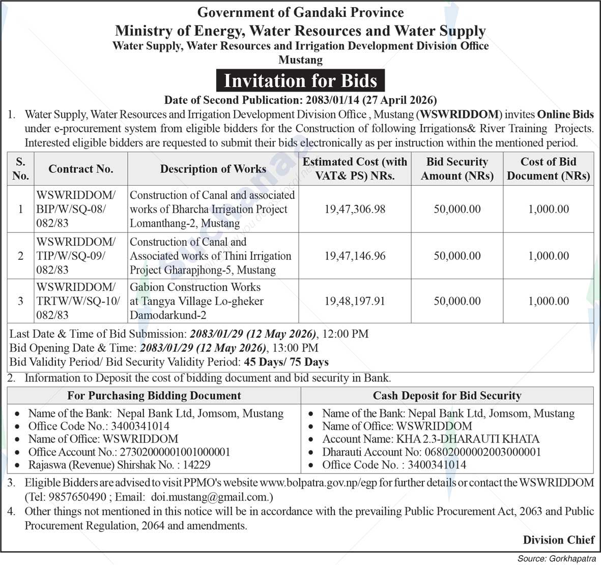 Water Supply, Water Resource and Irrigation Development Division Office, Mustang