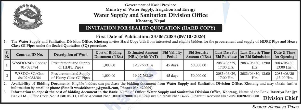 Water Supply and Sanitation Division Office, Khotang