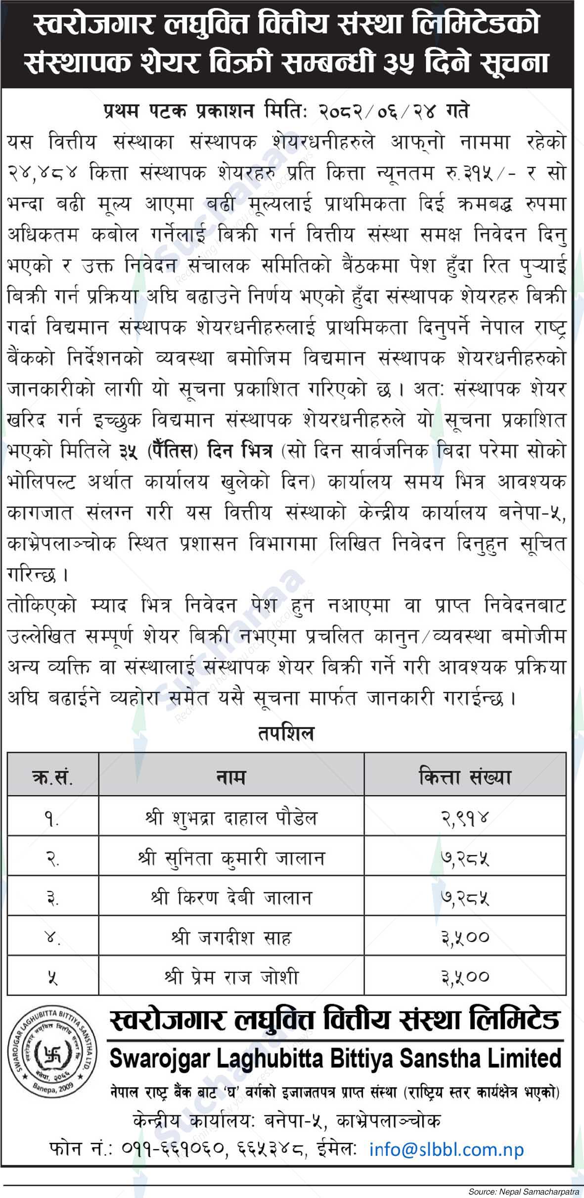 Swarojgar Laghubitta Bittiya Sanstha Limited
