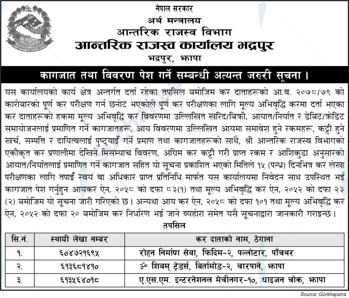 Inland Revenue Office, Bhadrapur, Jhapa