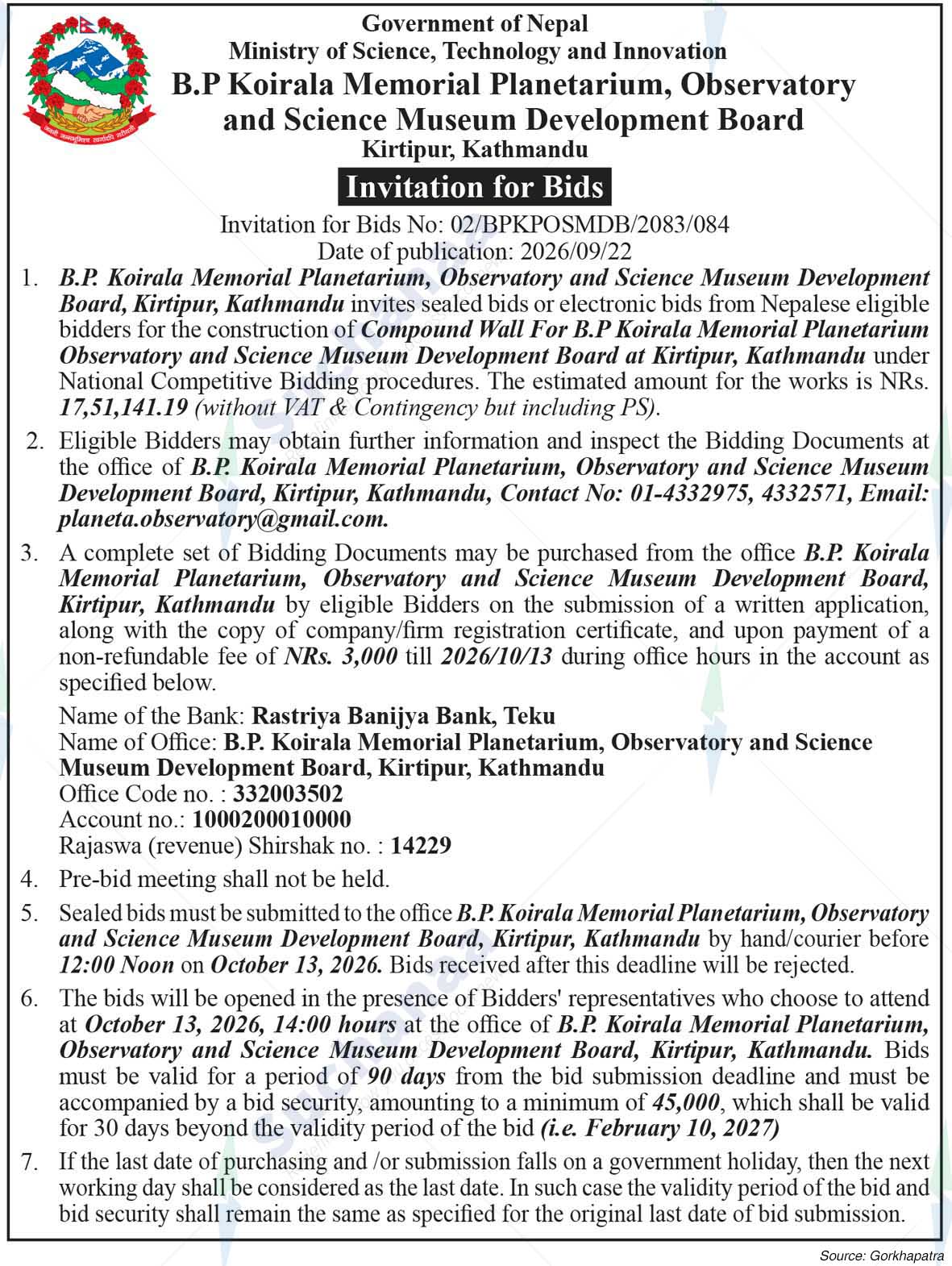 B.P Koirala Memorial Planetarium, Observatory and Science Museum Development Board