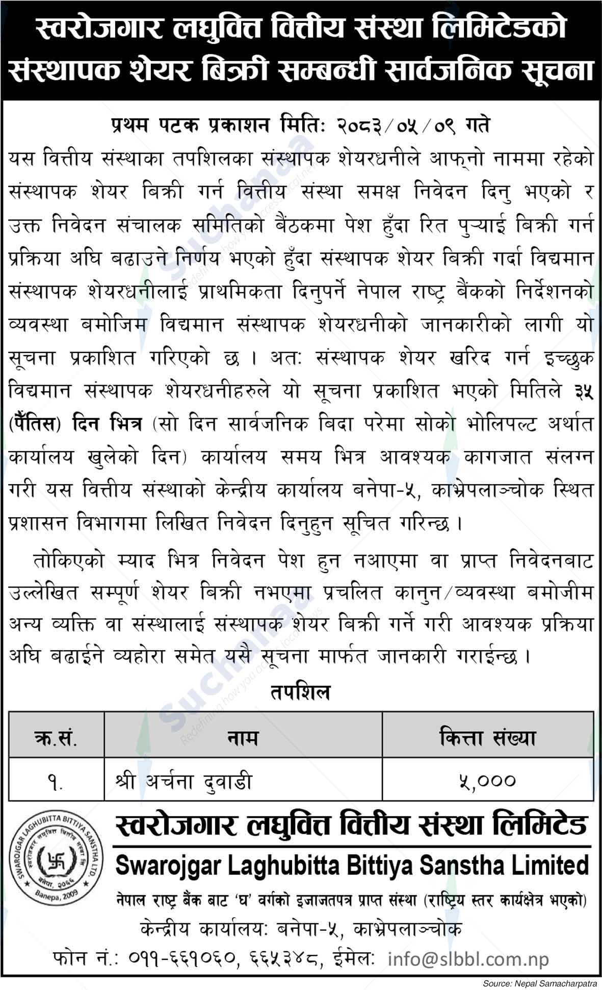 Swarojgar Laghubitta Bittiya Sanstha Limited