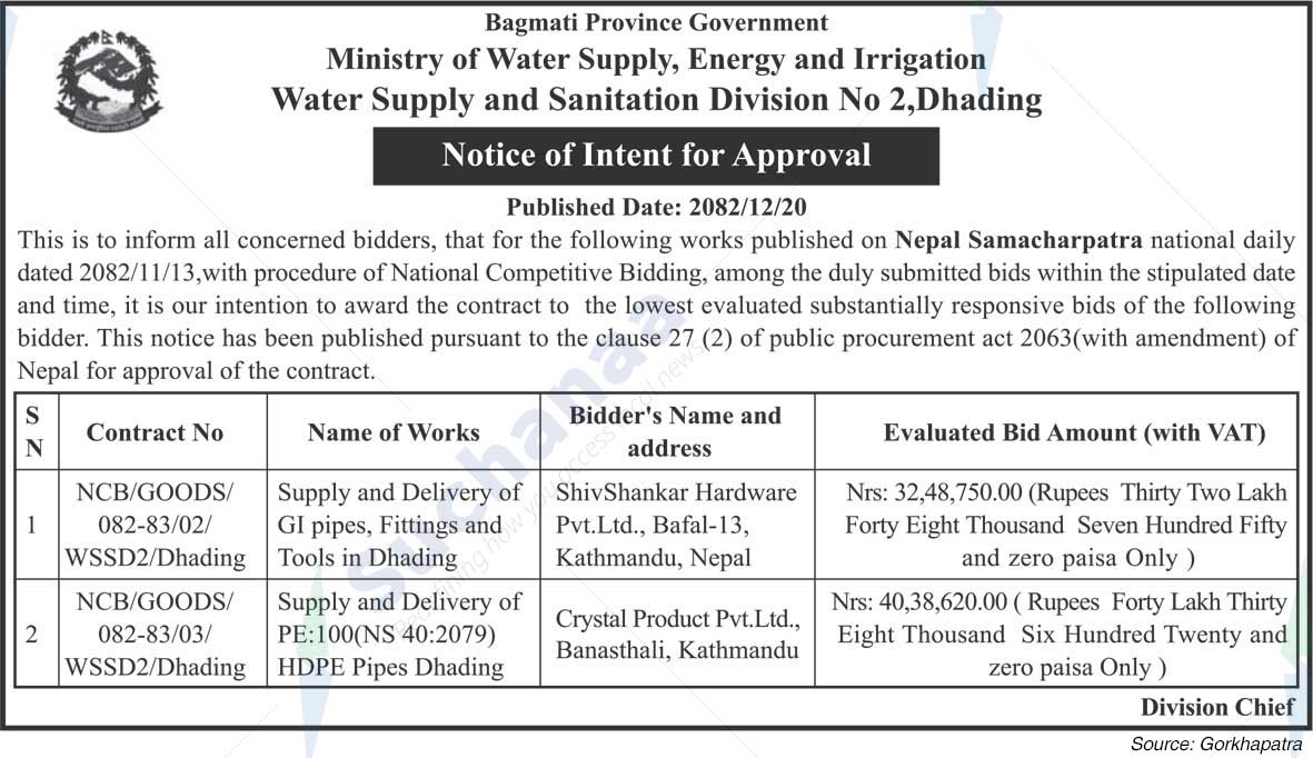 Water Supply and Sanitation Division No 2, Dhading