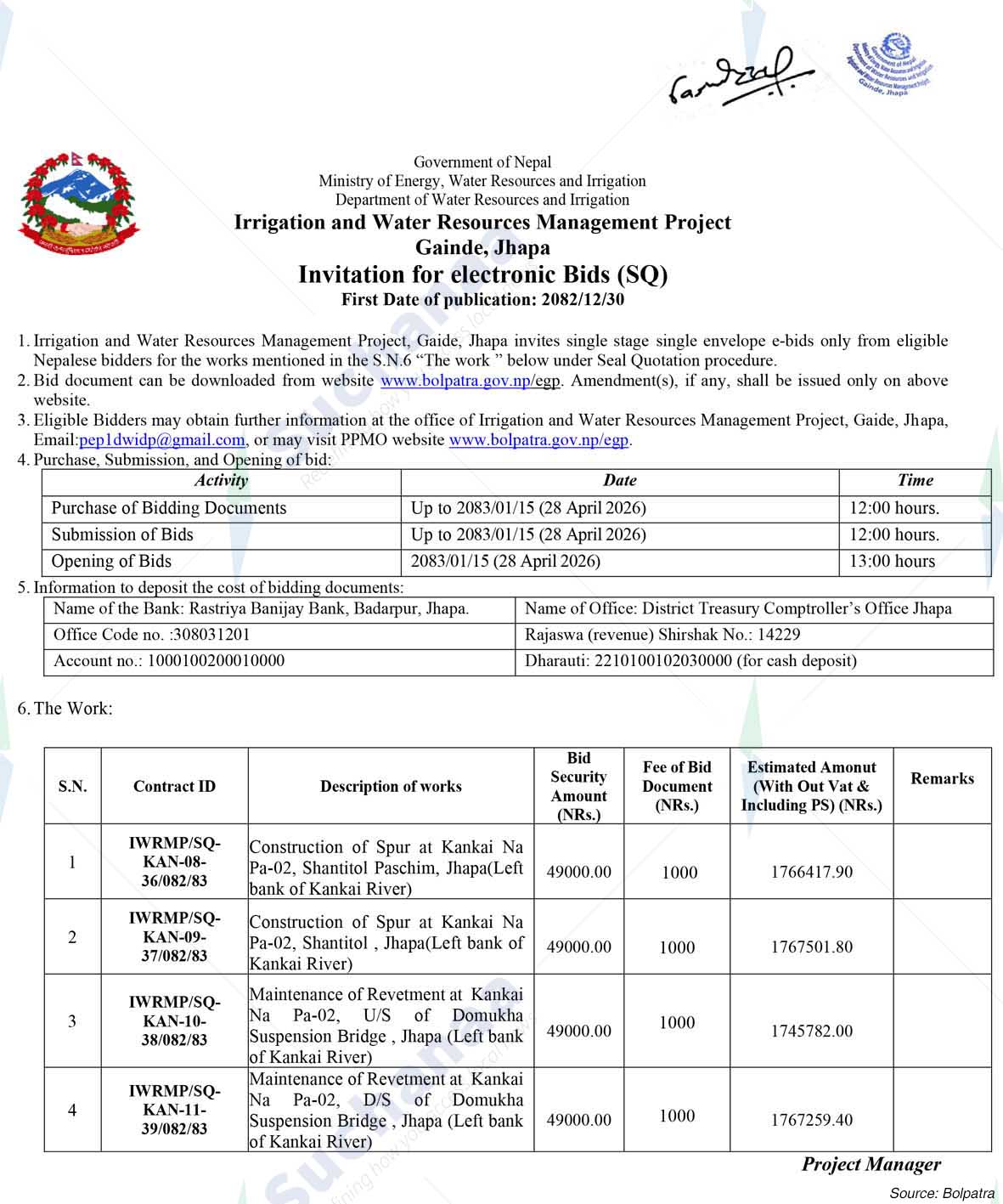 Irrigation and Water Resources Management Project, Jhapa