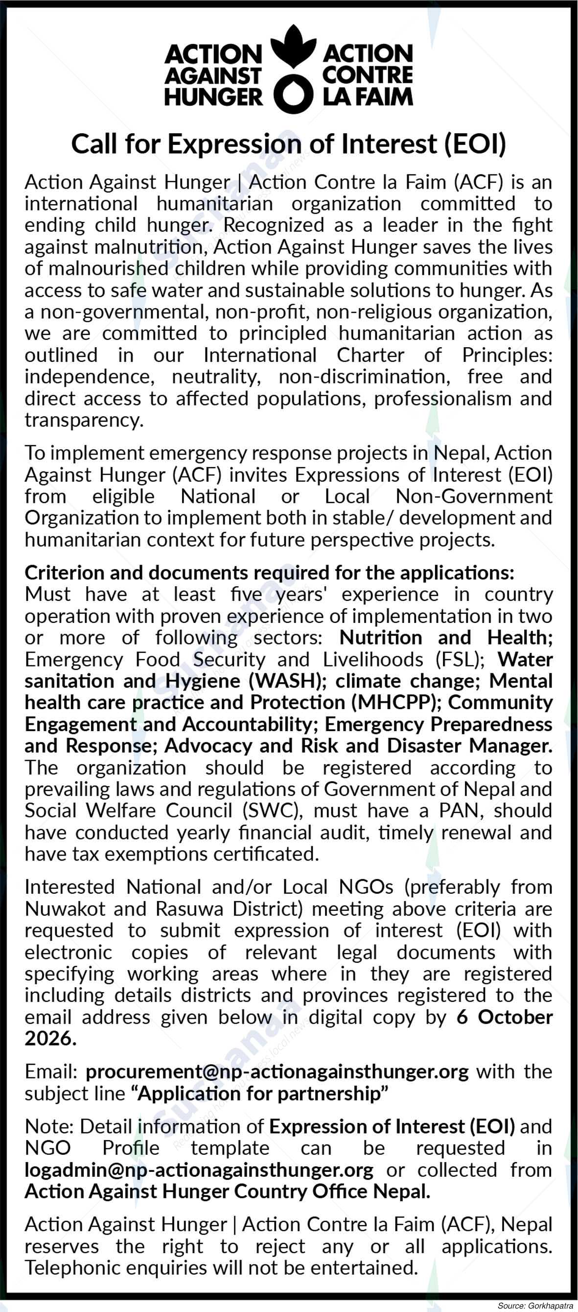 Action Against Hunger|Action Contre la Faim (ACF)