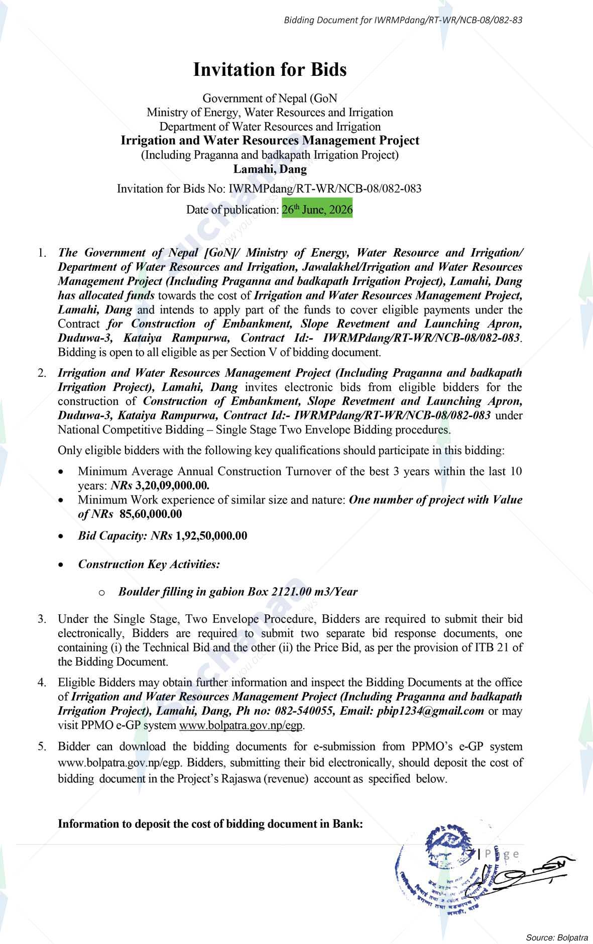 Irrigation and Water Resources Management Project (IWRMP), Dang