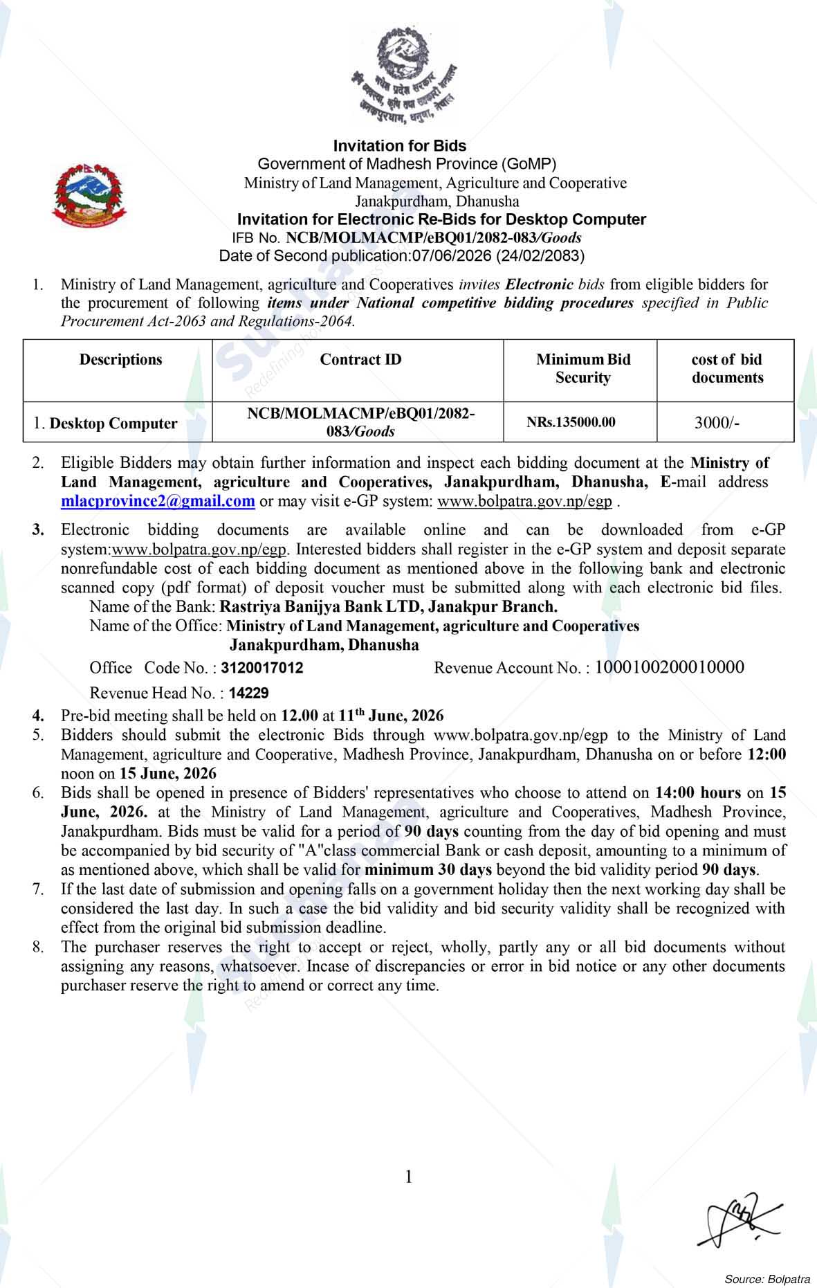Ministry of Land Management, Agriculture and Co-operatives, Madhesh