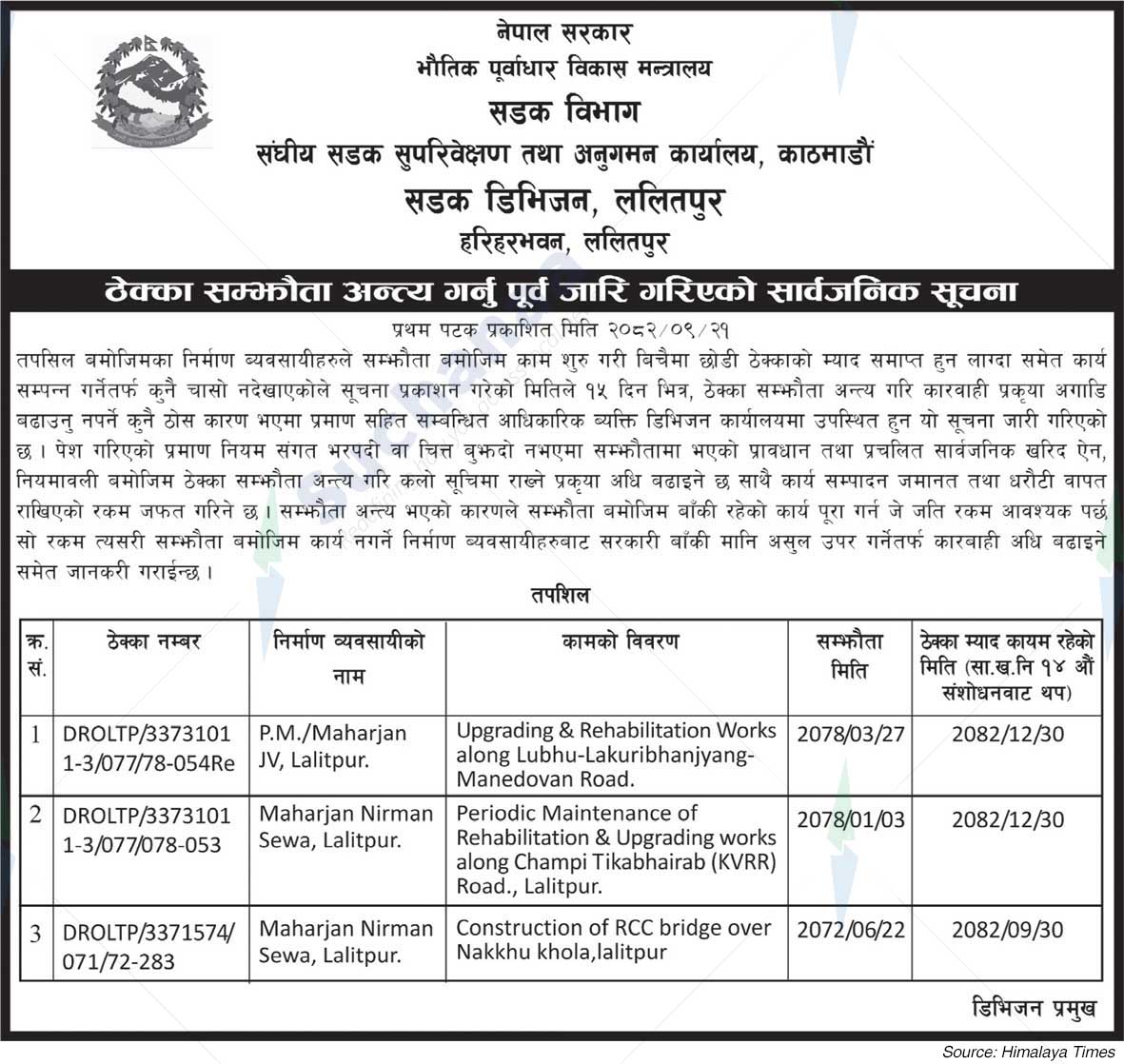 Road Division, Lalitpur