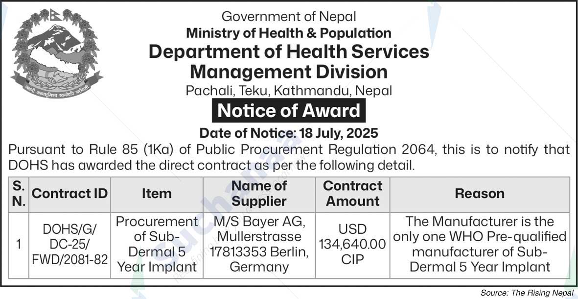 Department of Health Services Management Division, Pachali, Teku