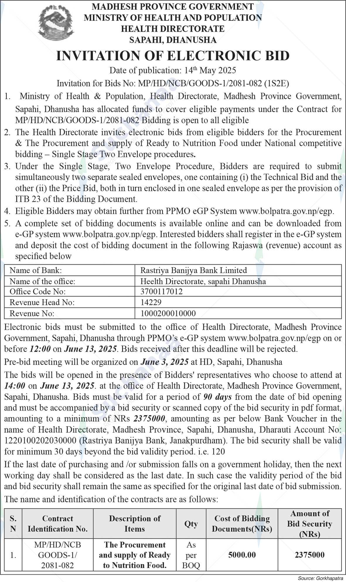 Health Directorate, Sapahi