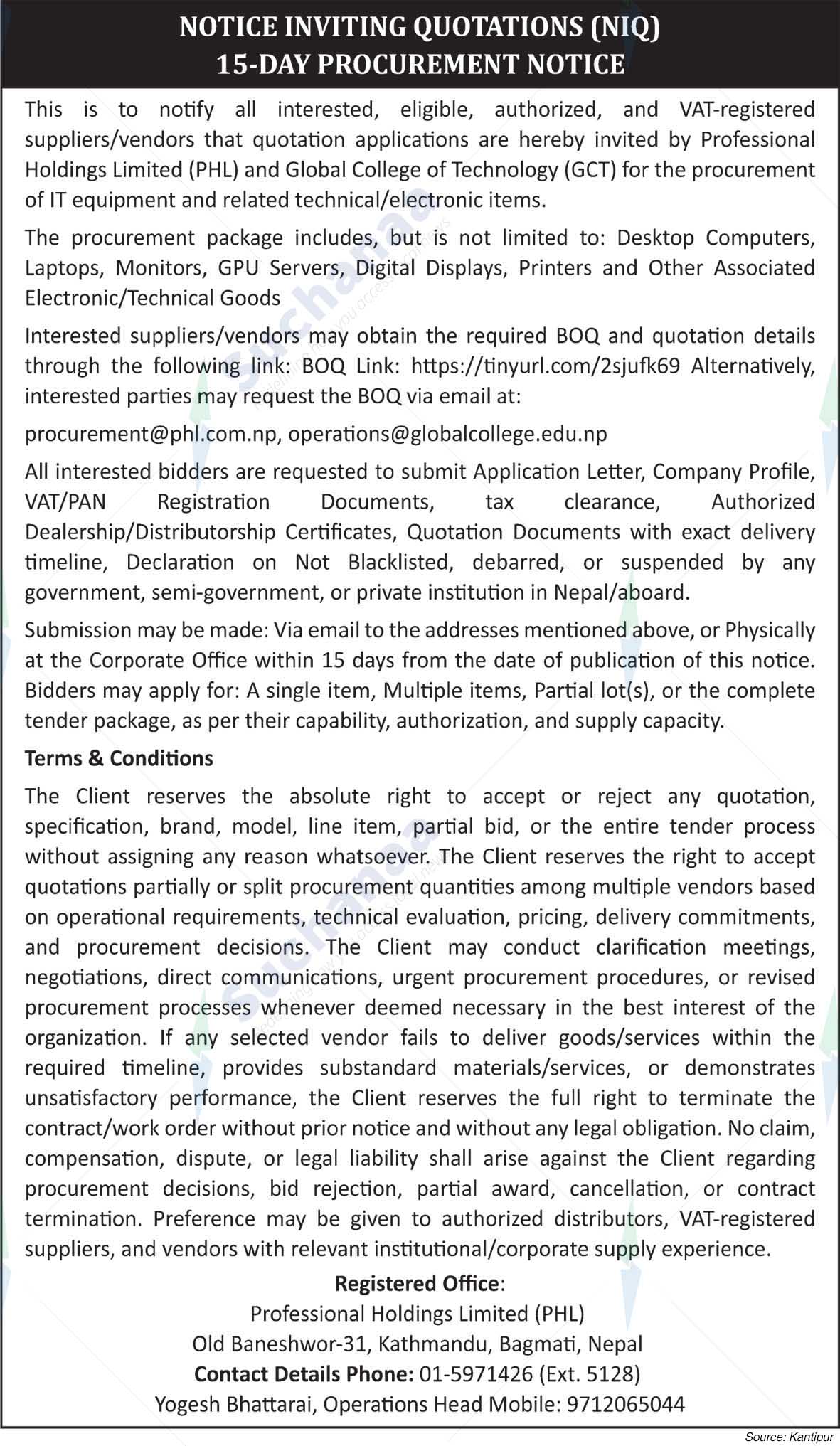 Professional Holdings Limited (PHL)