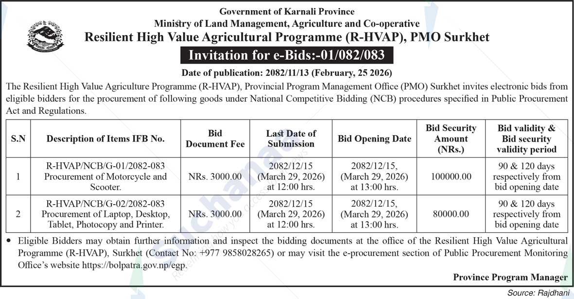 Resilient High Value Agricultural Programme (R-HVAP), Surkhet