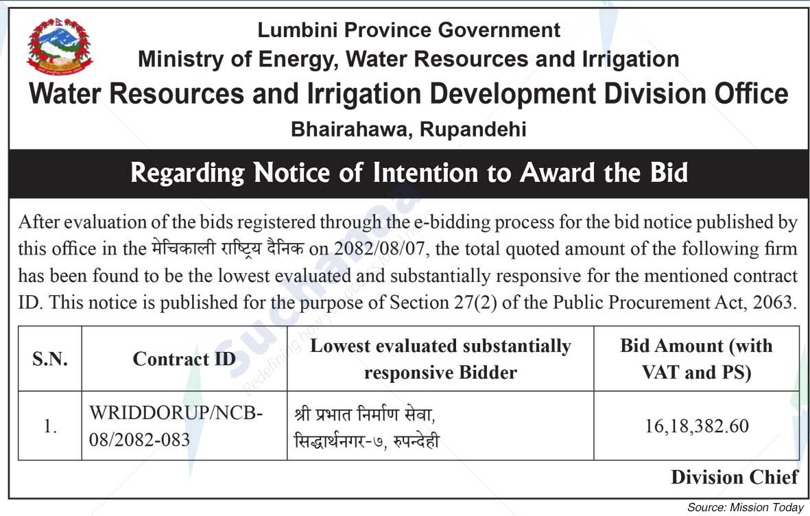 Water Resources and Irrigation Development Division Office Bhairahawa, Rupandehi