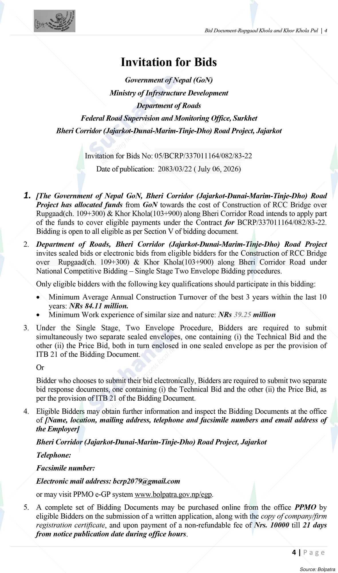 Bheri Corridor (Jajarkot-Dunai-Marim-Tinje Dho) Road Project