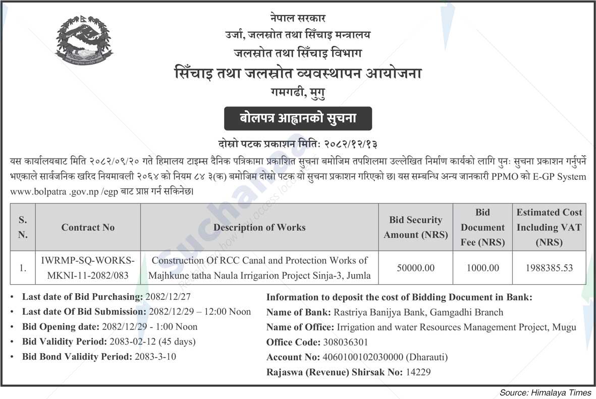 Irrigation and Water Resources Management Project, Gamgadhi, Mugu