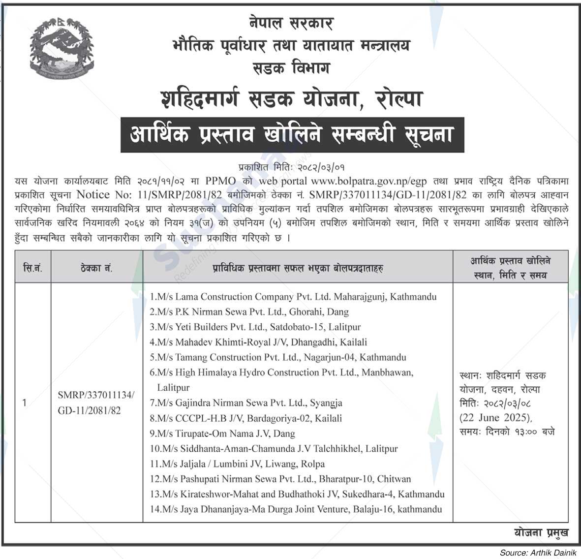 Shahid Marg Road Project, Rolpa