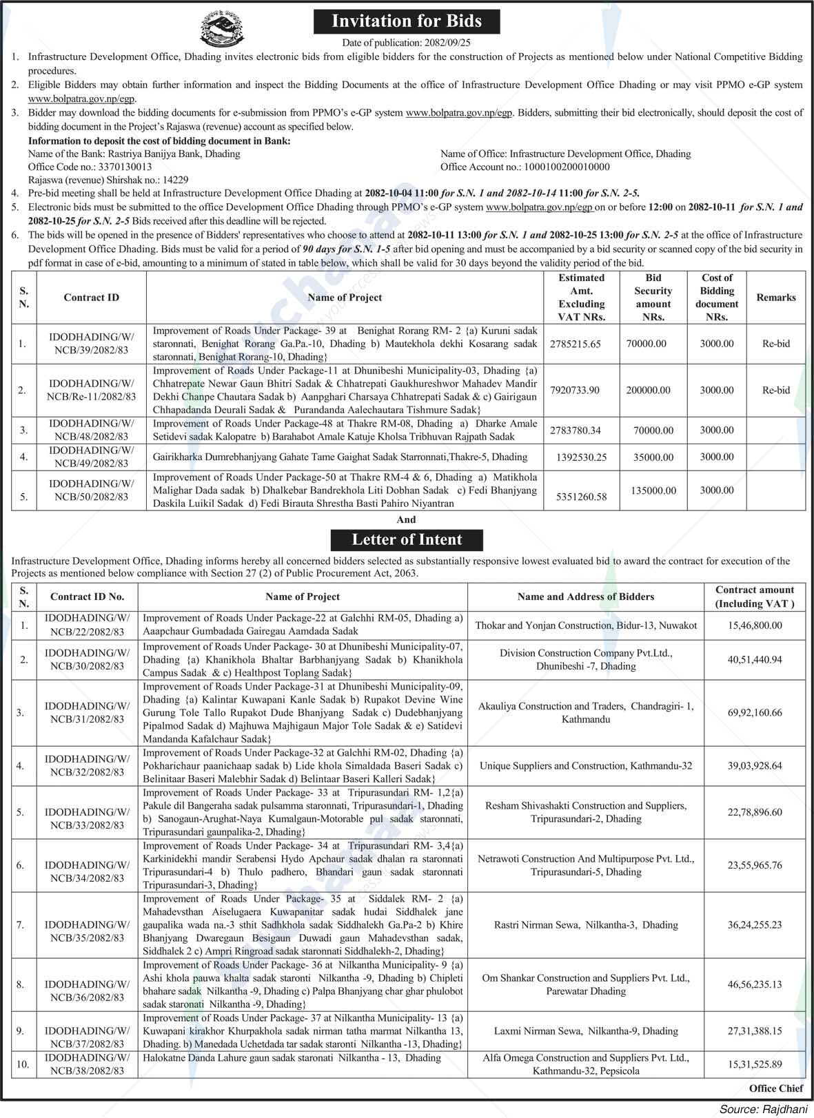 Infrastructure Development Office, Dhading
