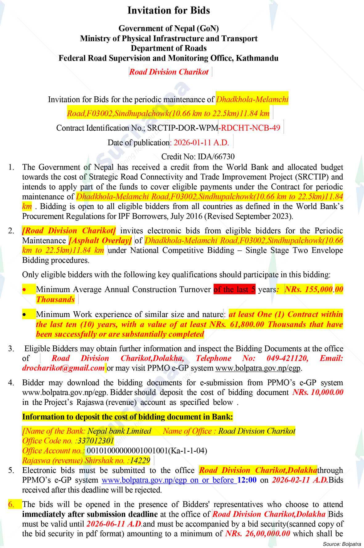 Road Division, Charikot