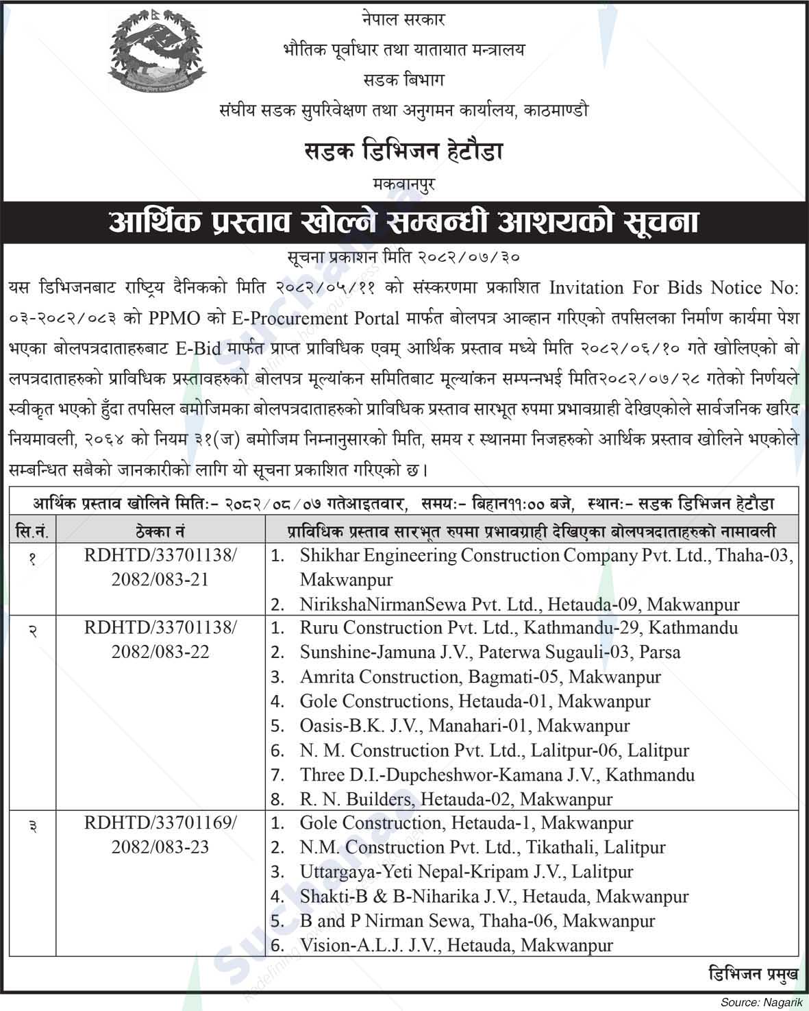 Road Division, Hetauda