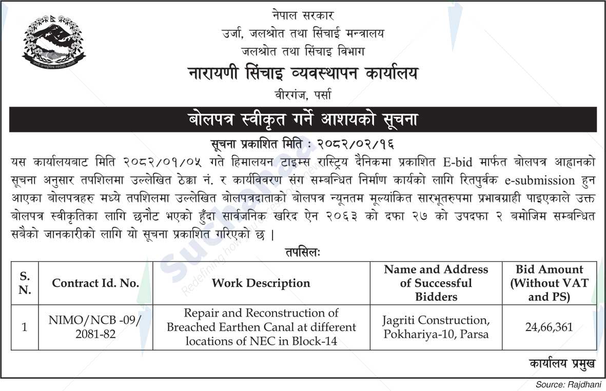 Narayani Irrigation Management Office, Birgunj