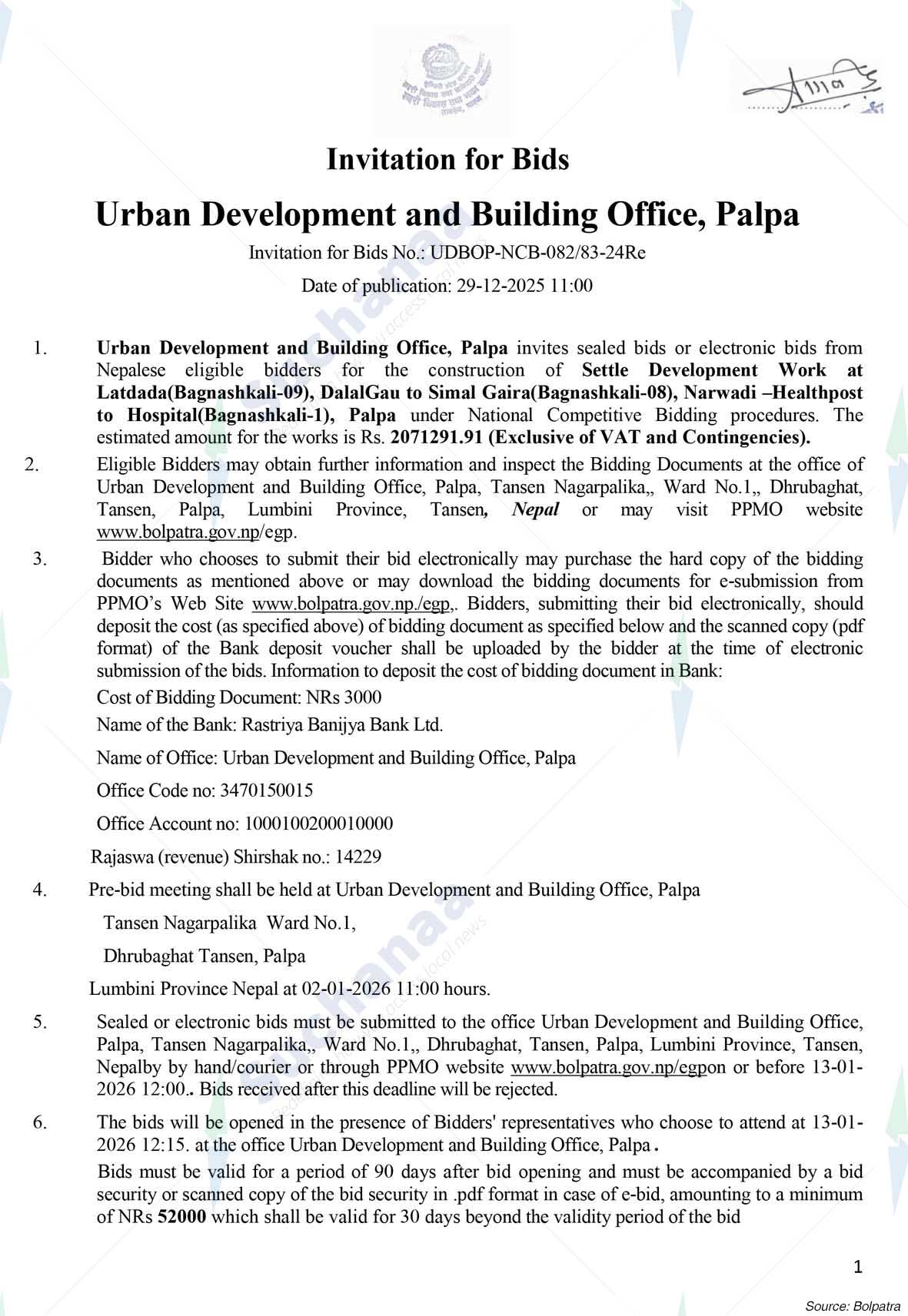 Urban Development and Building Office, Palpa