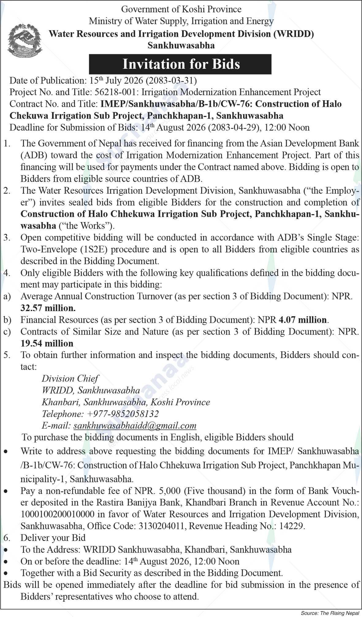 Water Resources and Irrigation Development Division (WRIDD), Sankhuwasabha