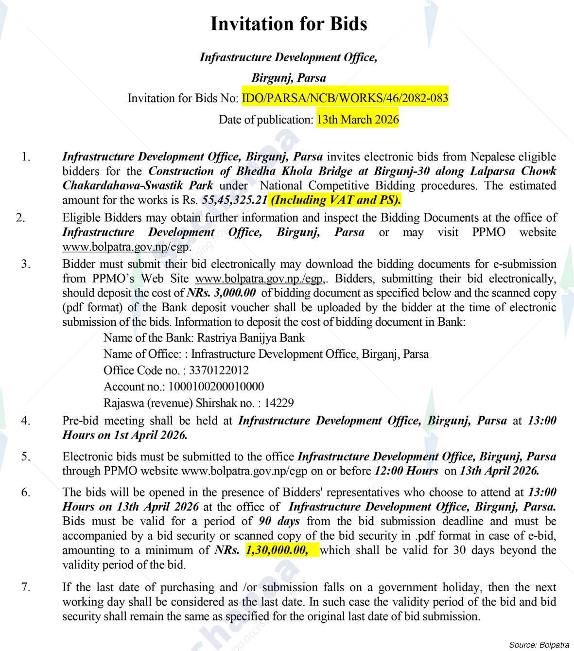 Infrastructure Development Office, Parsa