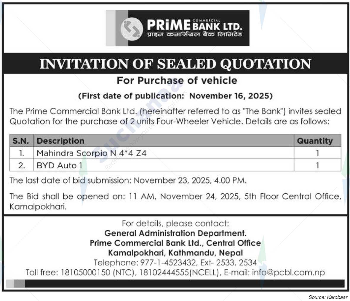 Prime Commercial Bank Limited