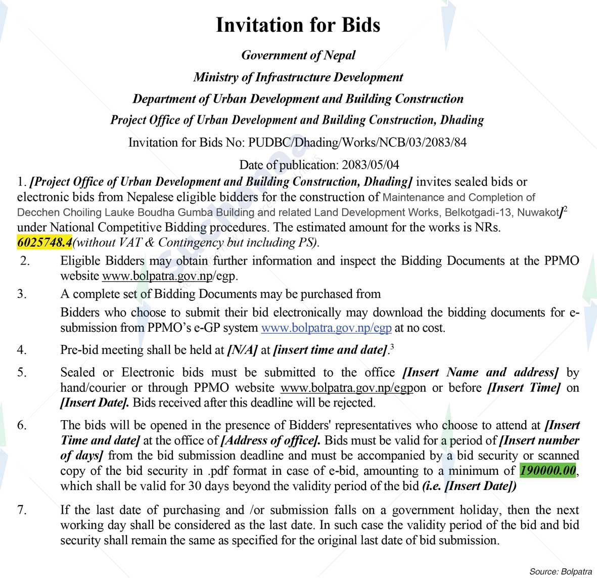 Project Office of Urban Development and Building Construction, Dhading
