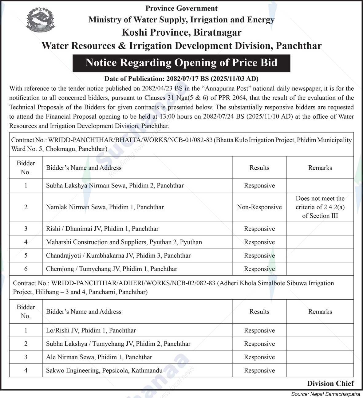 Water Resources & Irrigation Development Division, Panchthar