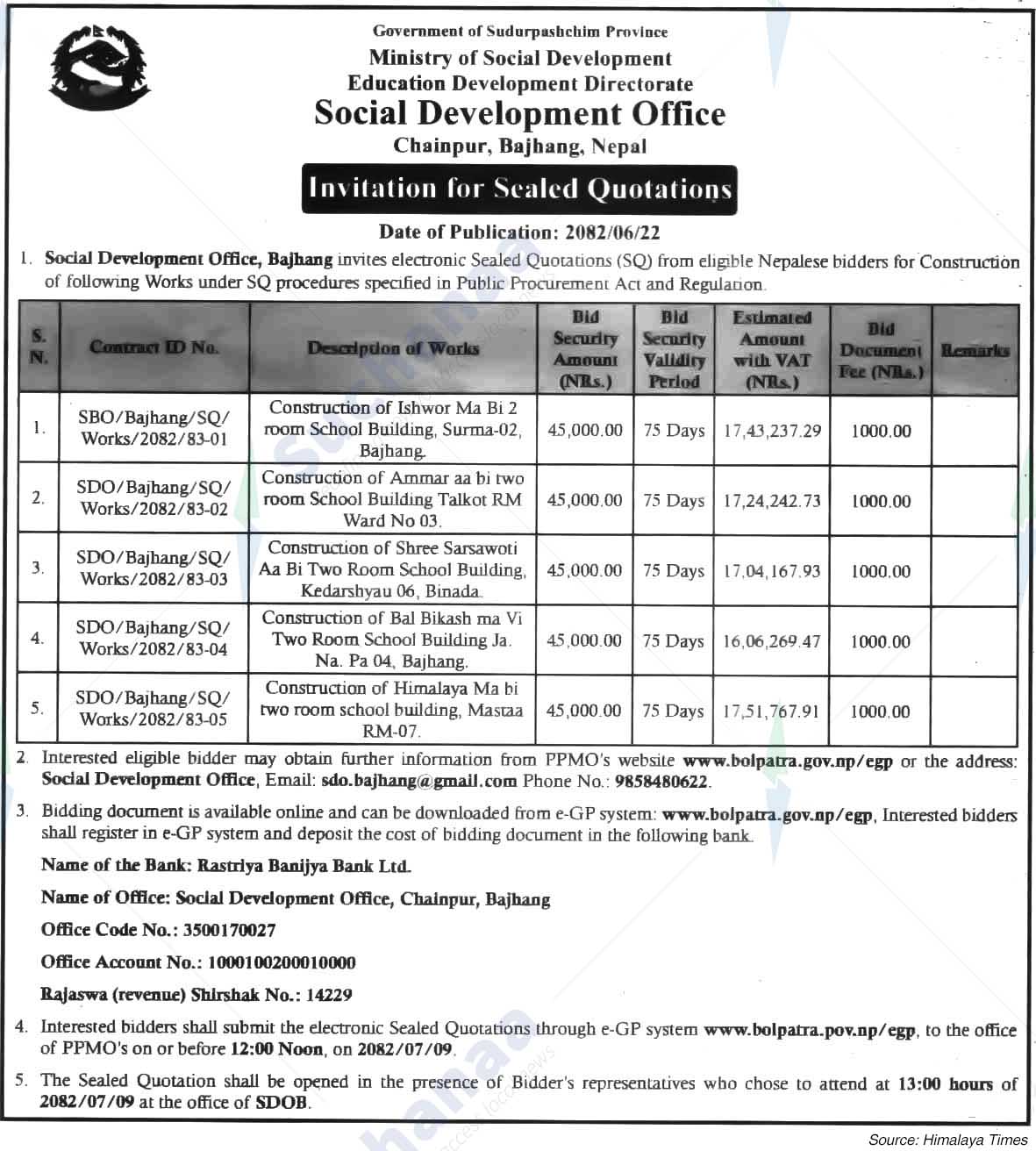Social Development Office, Bajhang