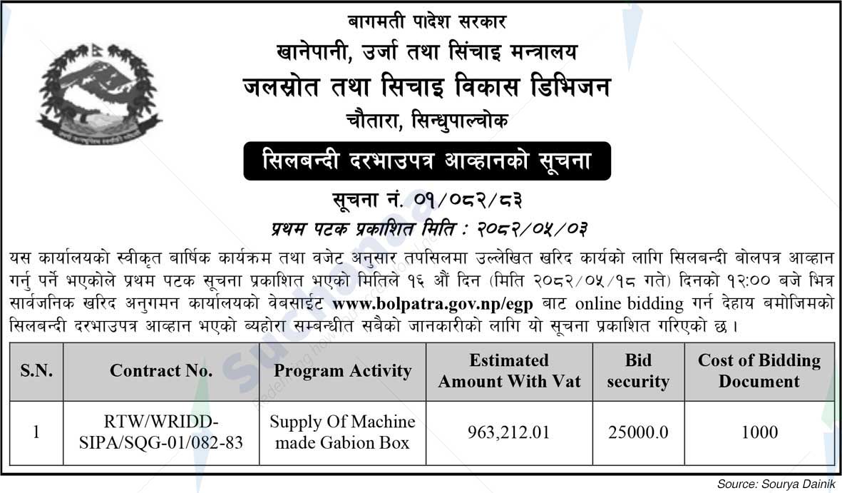 Water Resources and Irrigation Development Division Chautara, Sindhupalchowk