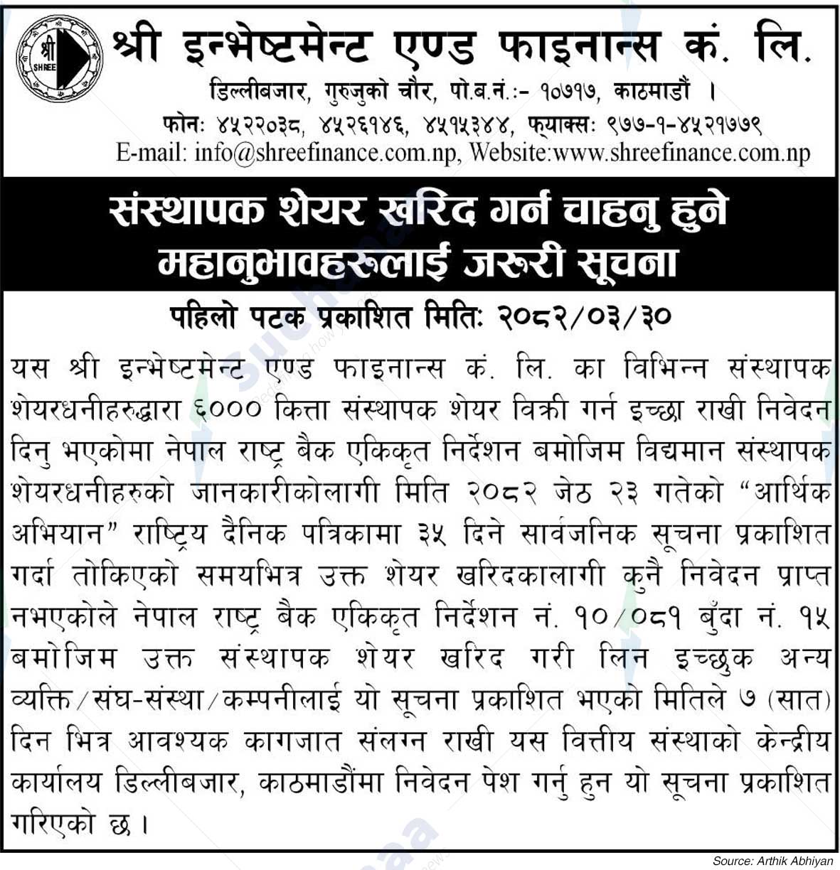 Shree Investment and Finance Co. Ltd.