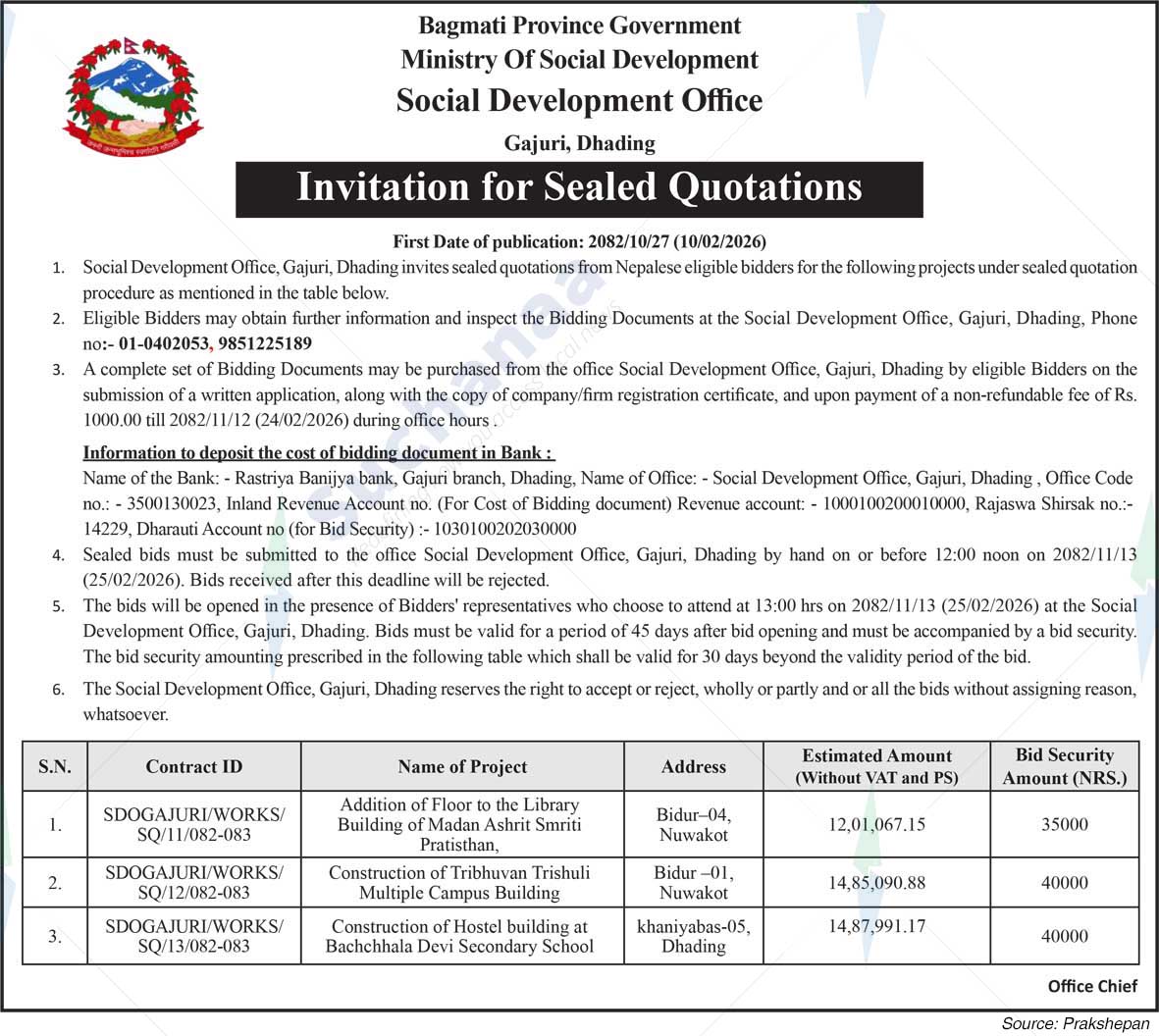 Social Development Office, Dhading