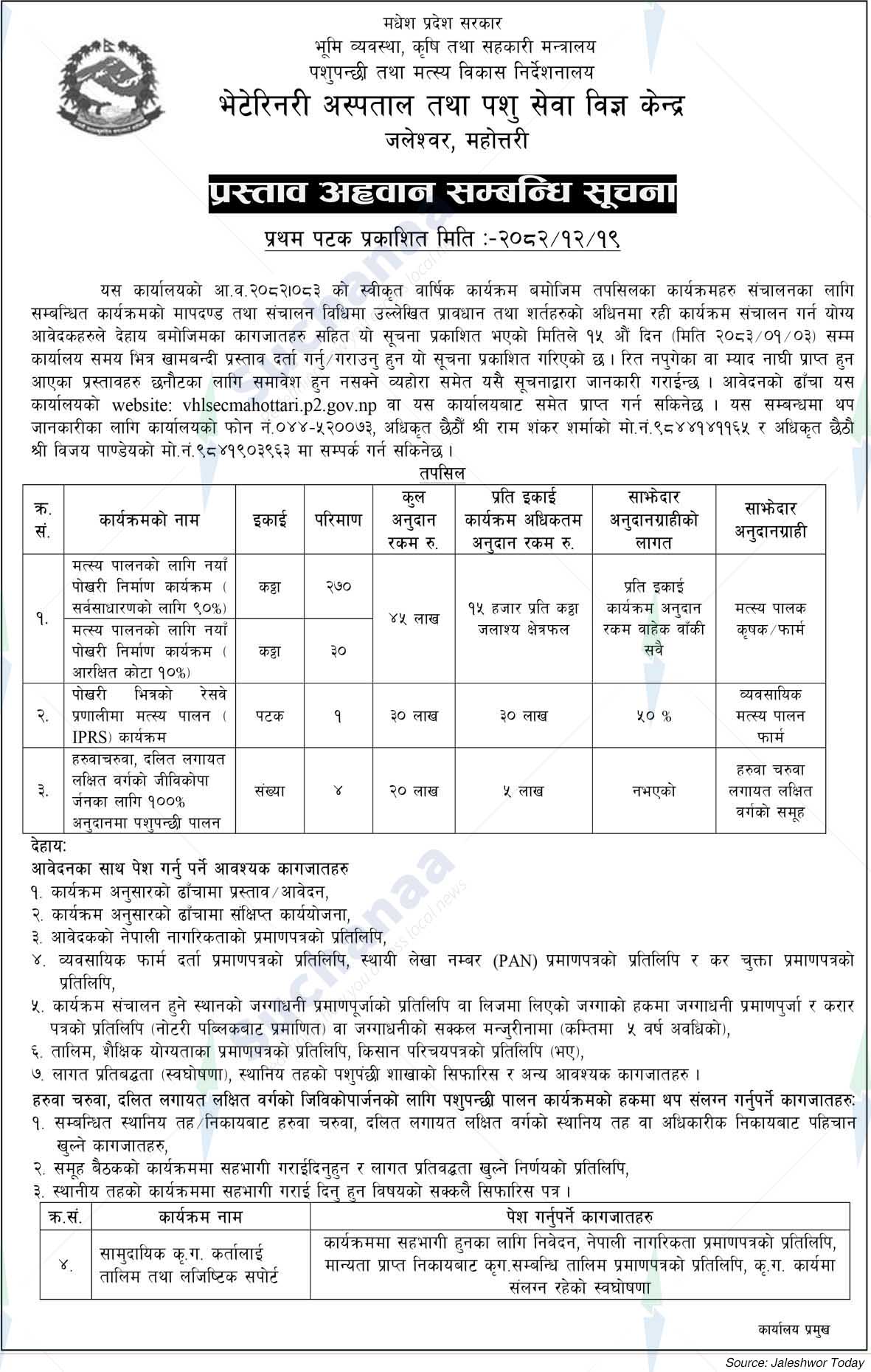 Veterinary Hospital and Animal Service Expert Center, Jaleshwor, Mahottari