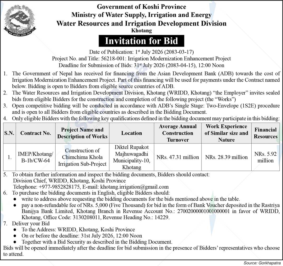 Resources and Irrigation Development Division, Khotang