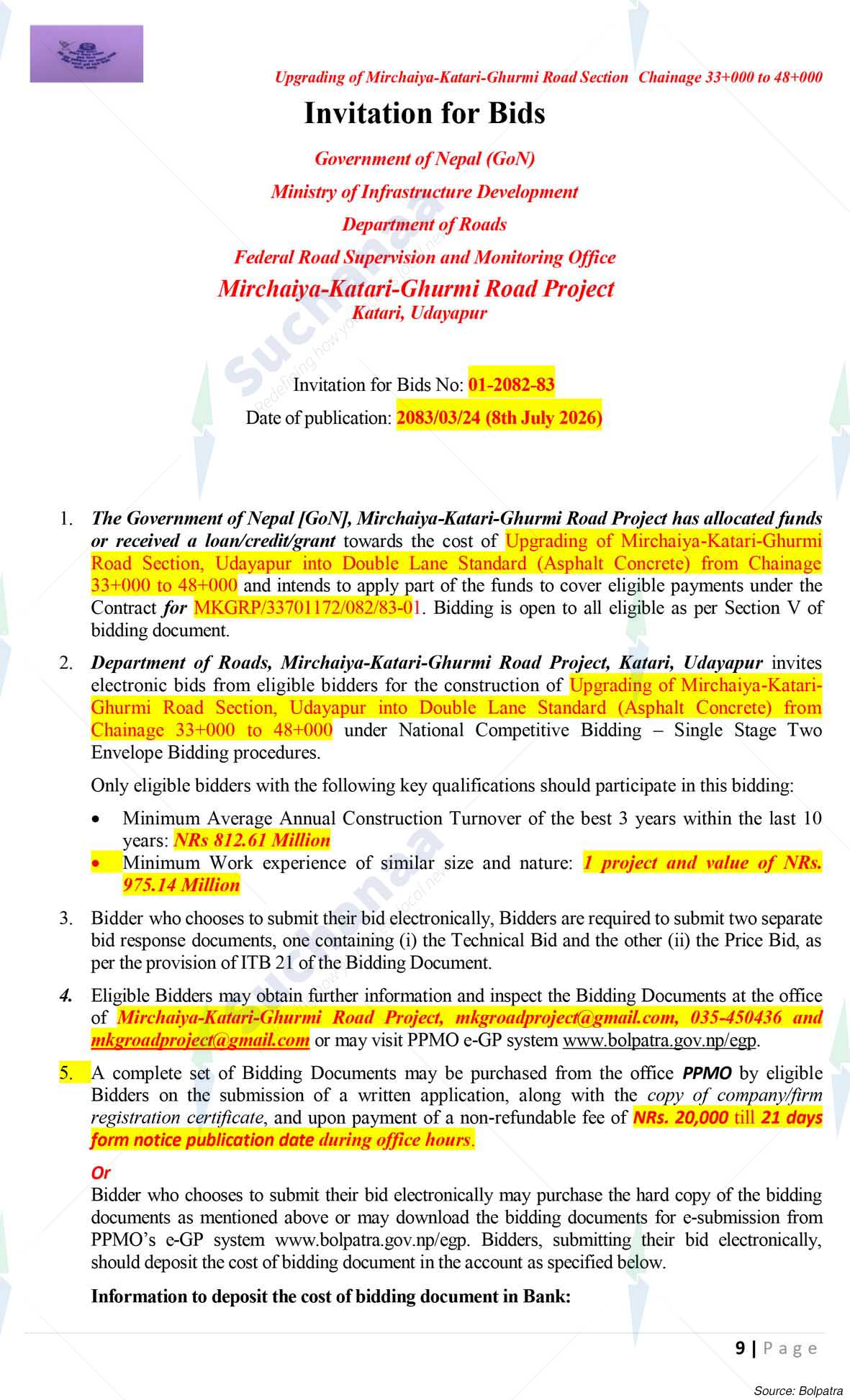 Mirchaiya-Katari-Ghurmi Road Project