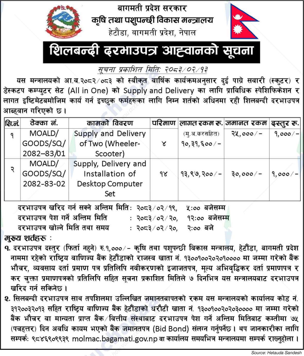 Ministry of Agriculture and Livestock Development, Bagmati