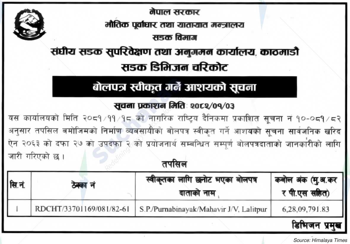 Federal Road Supervision and Monitoring Office, Kathmandu Road Division Charikot