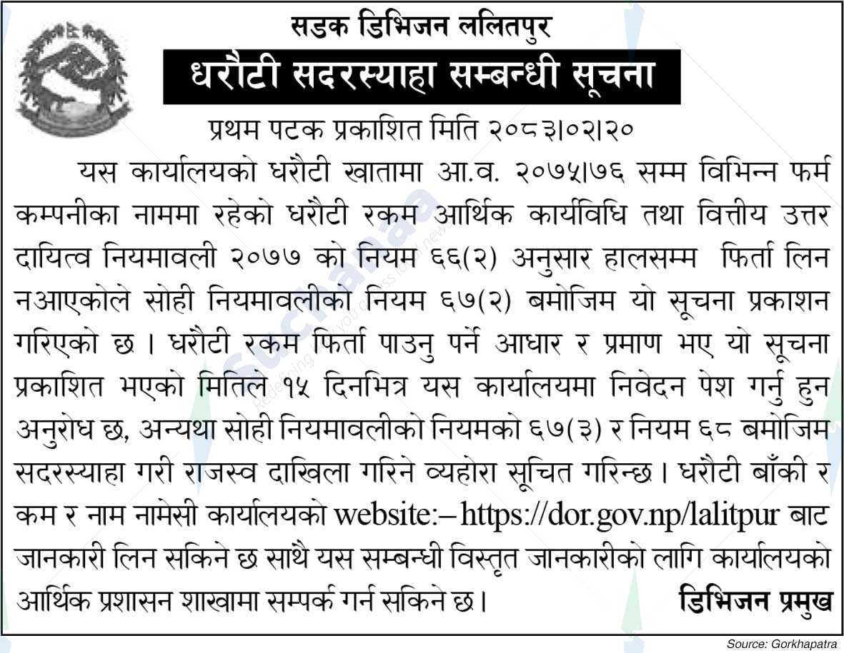Road Division, Lalitpur