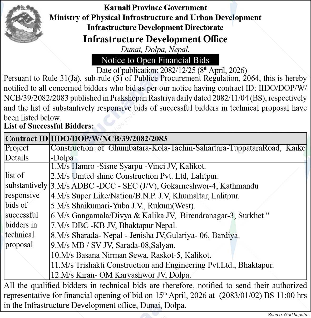 Infrastructure Development Office, Dolpa