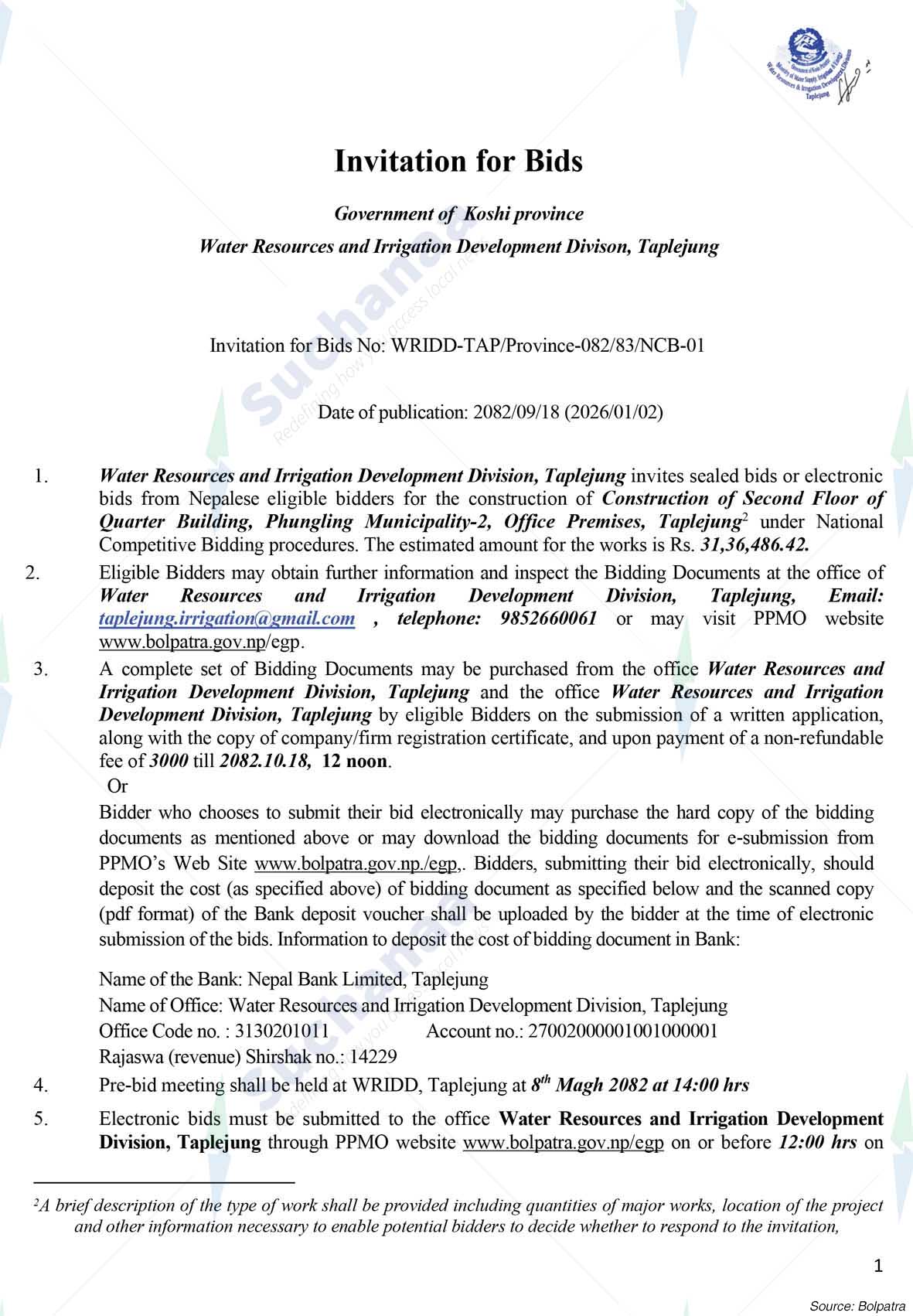 Water Resource and Irrigation Development Division, Taplejung