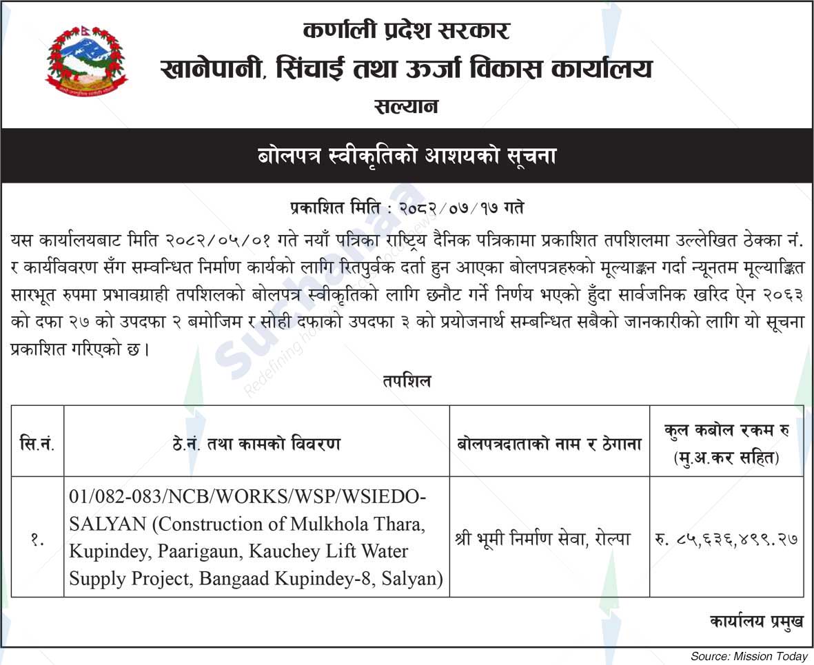 Water Supply, Irrigation and Energy Development Office, Salyan