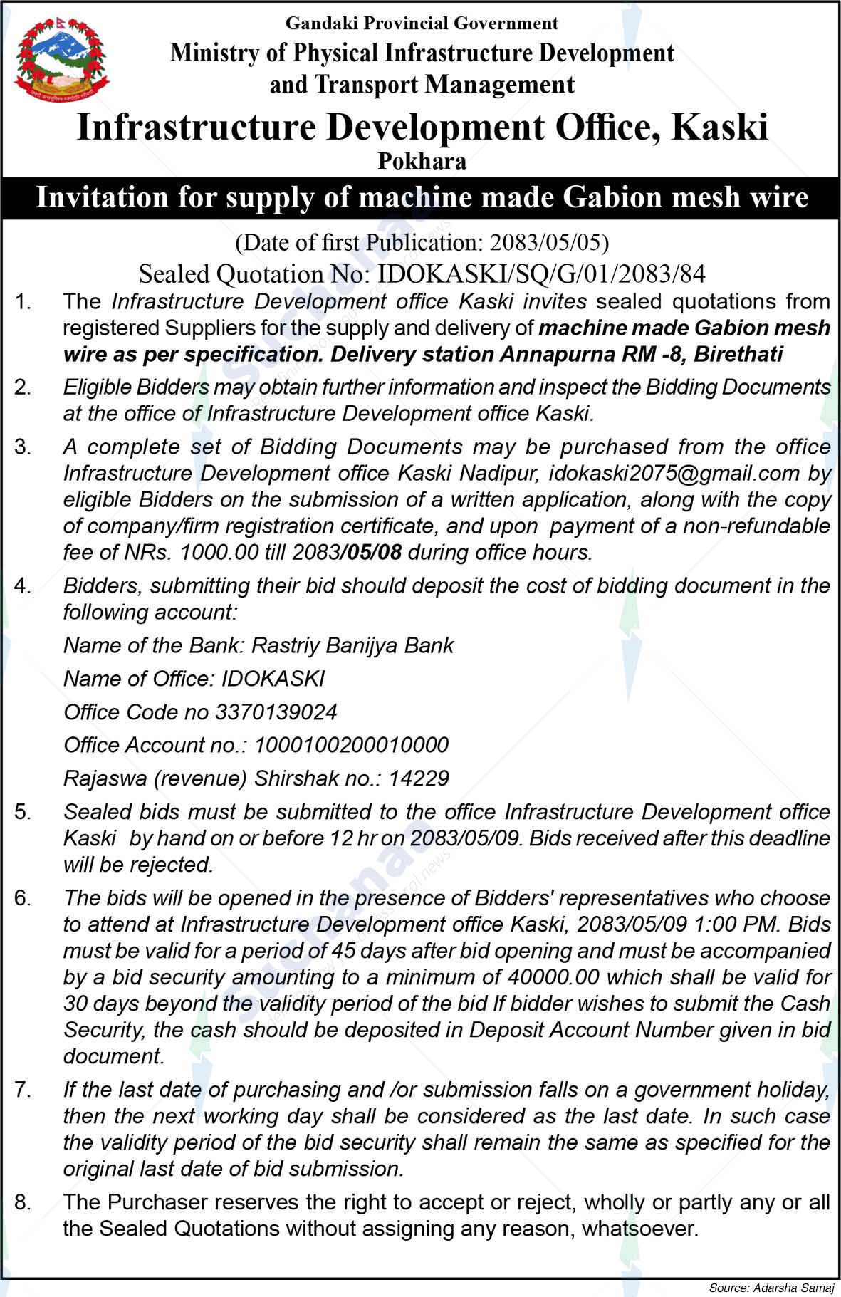 Ministry of Physical Infrastructure Development and Transport Management, Gandaki