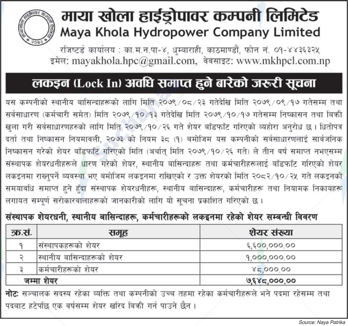 Maya Khola Hydropower Company Limited