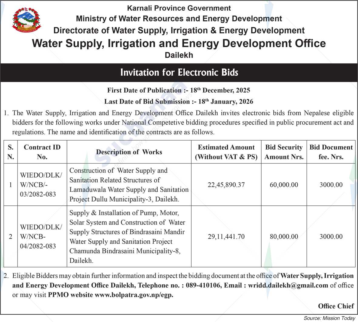 Water Supply, Irrigation and Energy Development Office, Dailekh