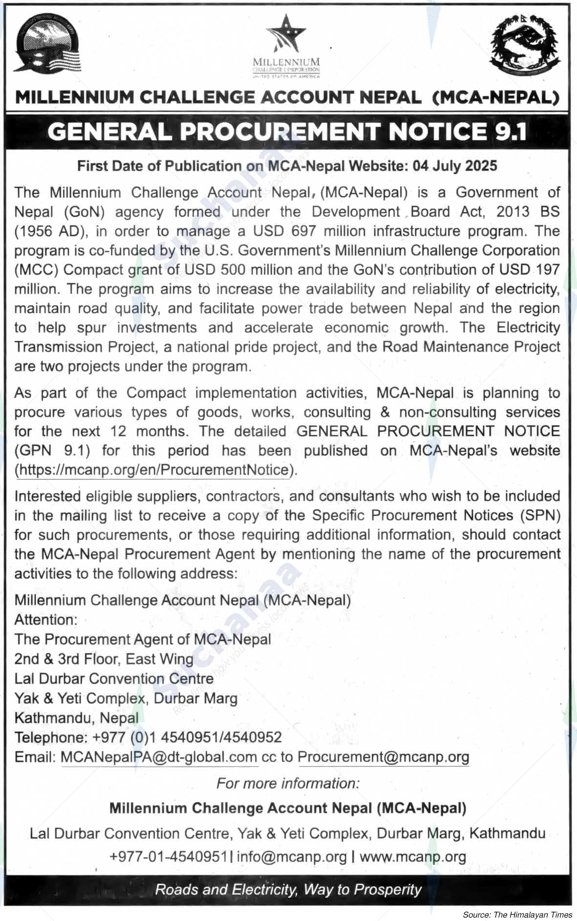 Millennium Challenge Account Nepal, (MCA-Nepal)