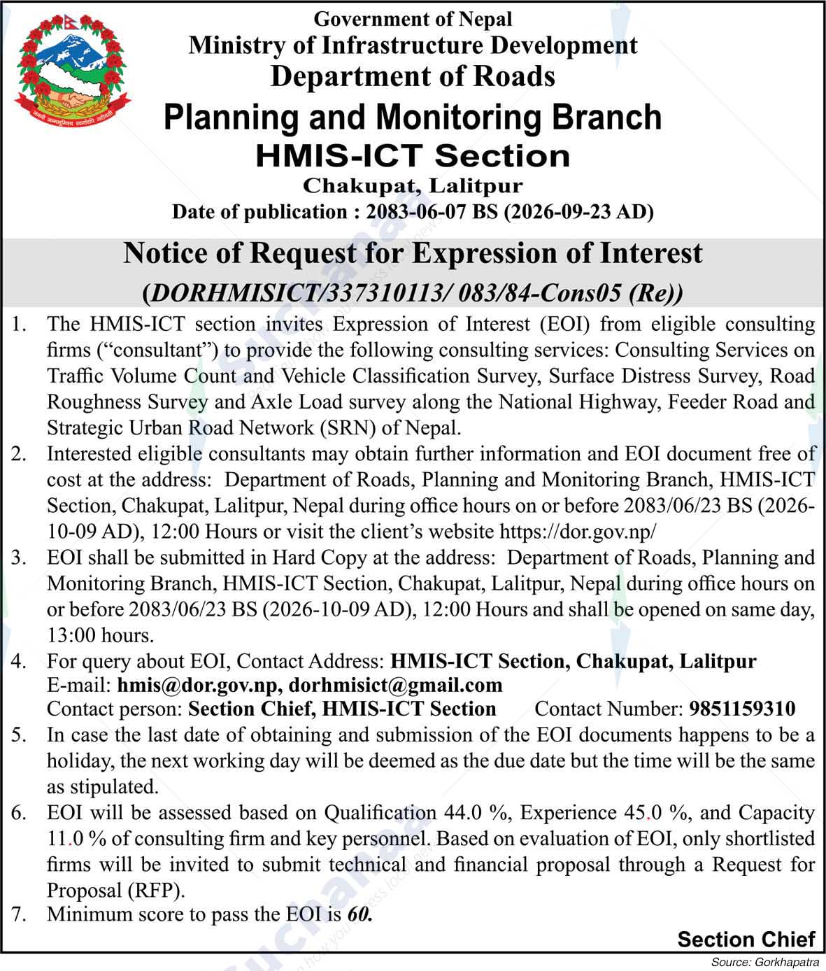 Planning and Monitoring Branch, HMIS-ICT Section